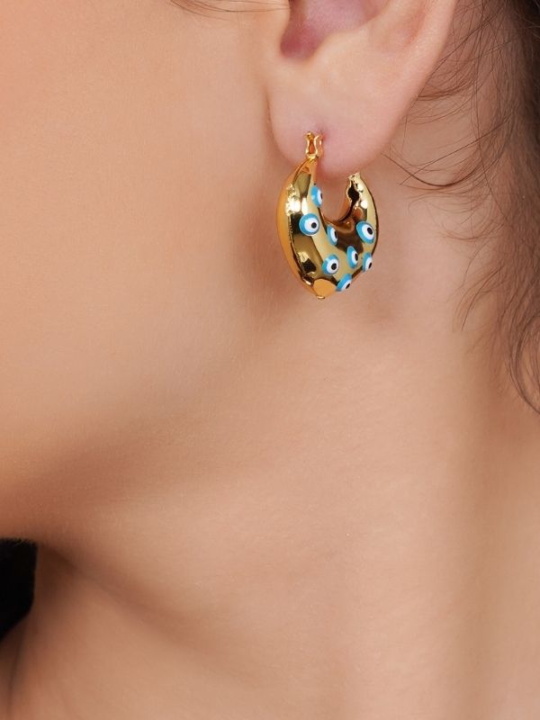 Gold-Plated Anti Tarnish Circular Evil Eye Hoop Earrings