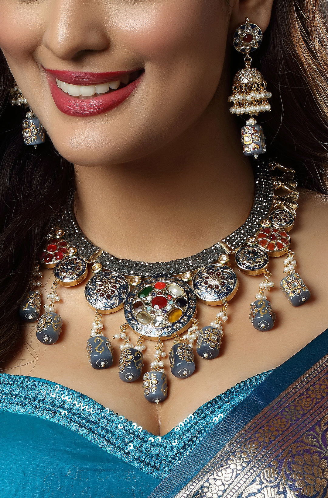 Indigo Rainbow Mosaic Ensemble Necklace