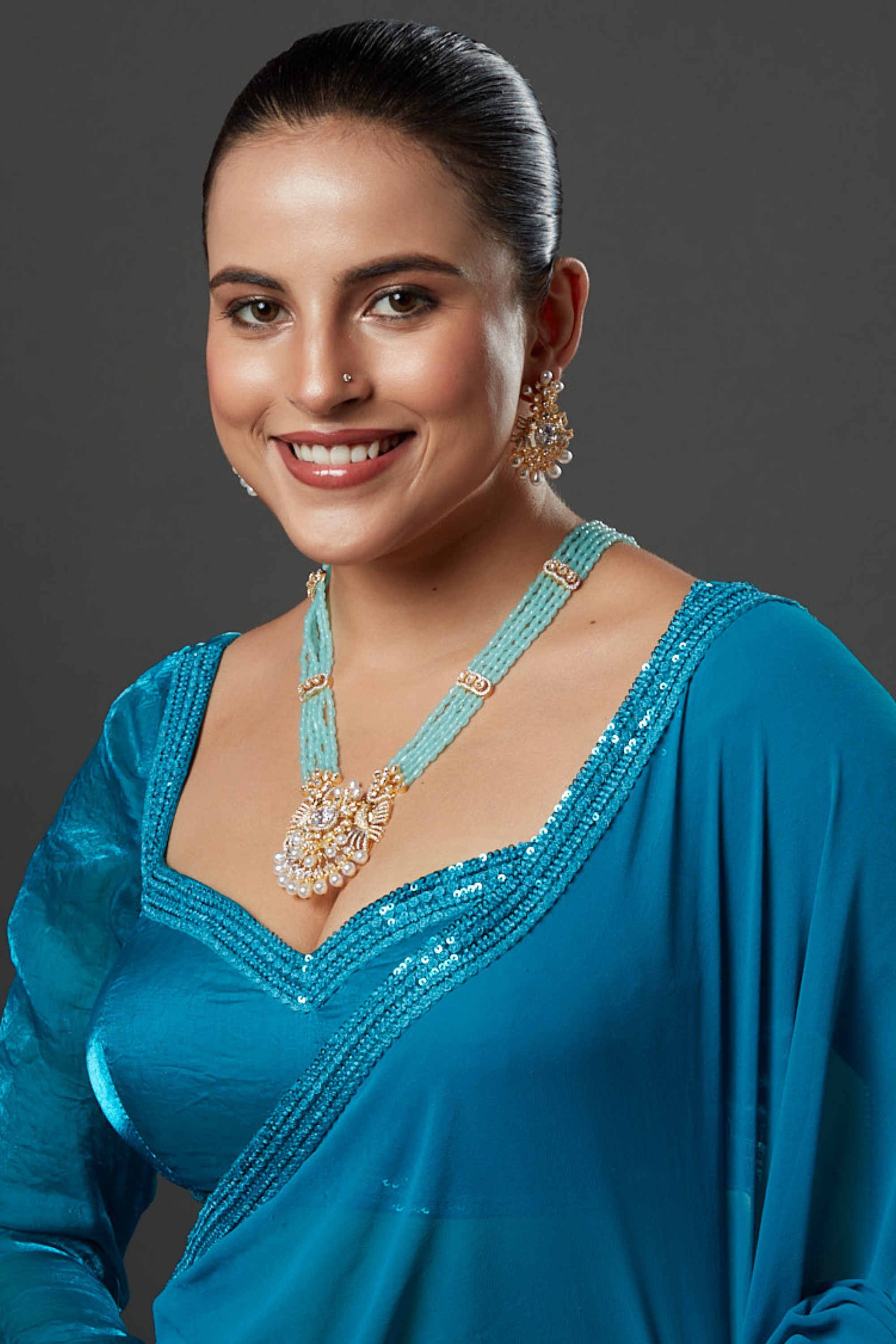 Sky Blue Stone Studded Floral Necklace