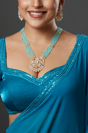 Sky Blue Stone Studded Floral Necklace