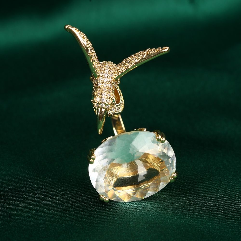 Elegant Crystal Phoenix Bird with Diamond Finger Ring