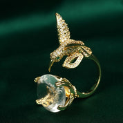 Elegant Crystal Phoenix Bird with Diamond Finger Ring