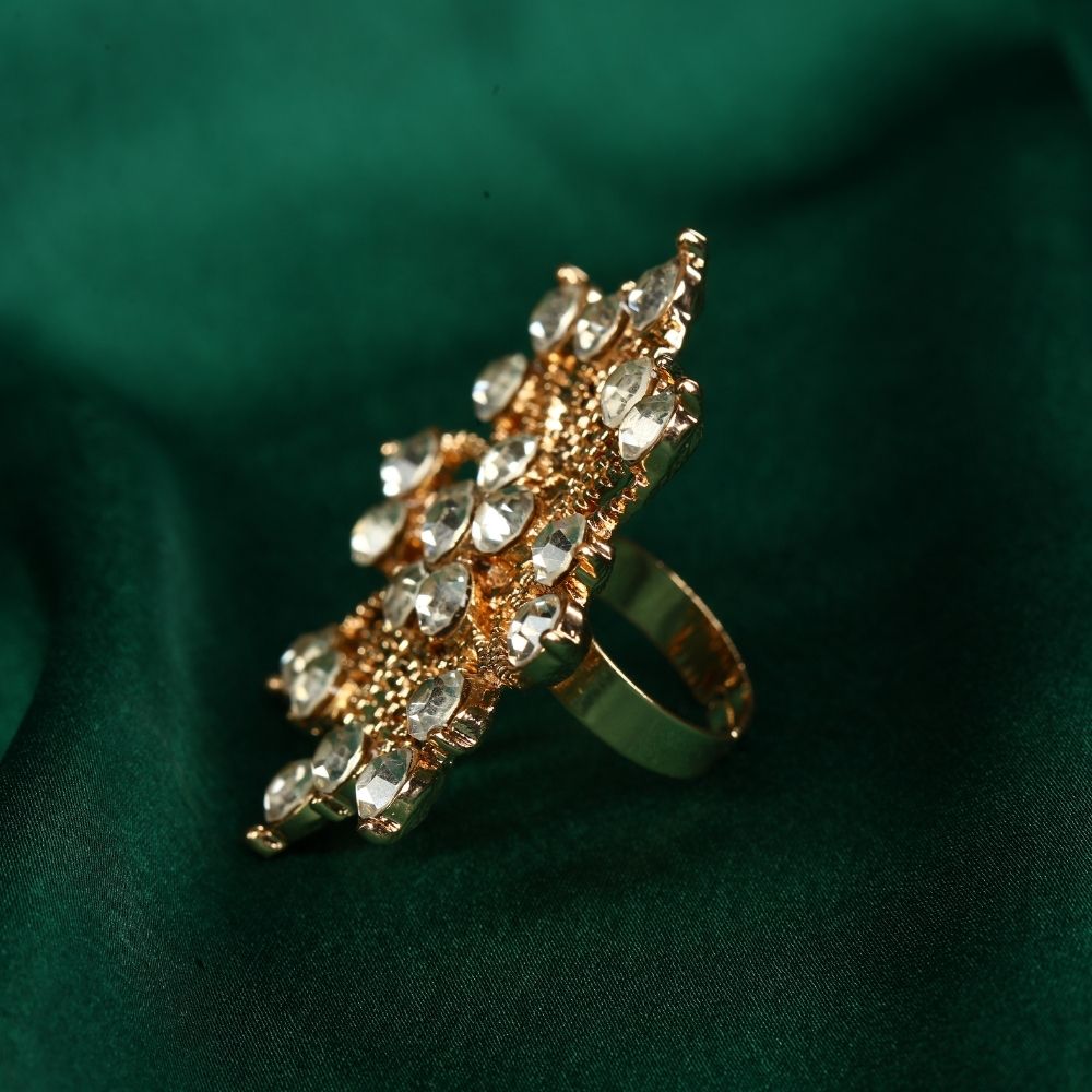 Gold Plated Diamond Studded Finger Ring