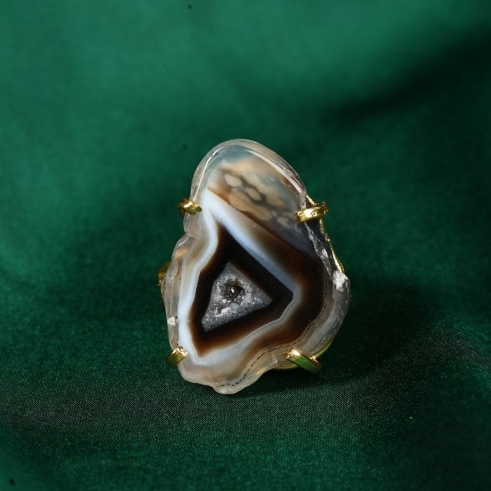 Polished Agatized Fossil Slice Stone Ring