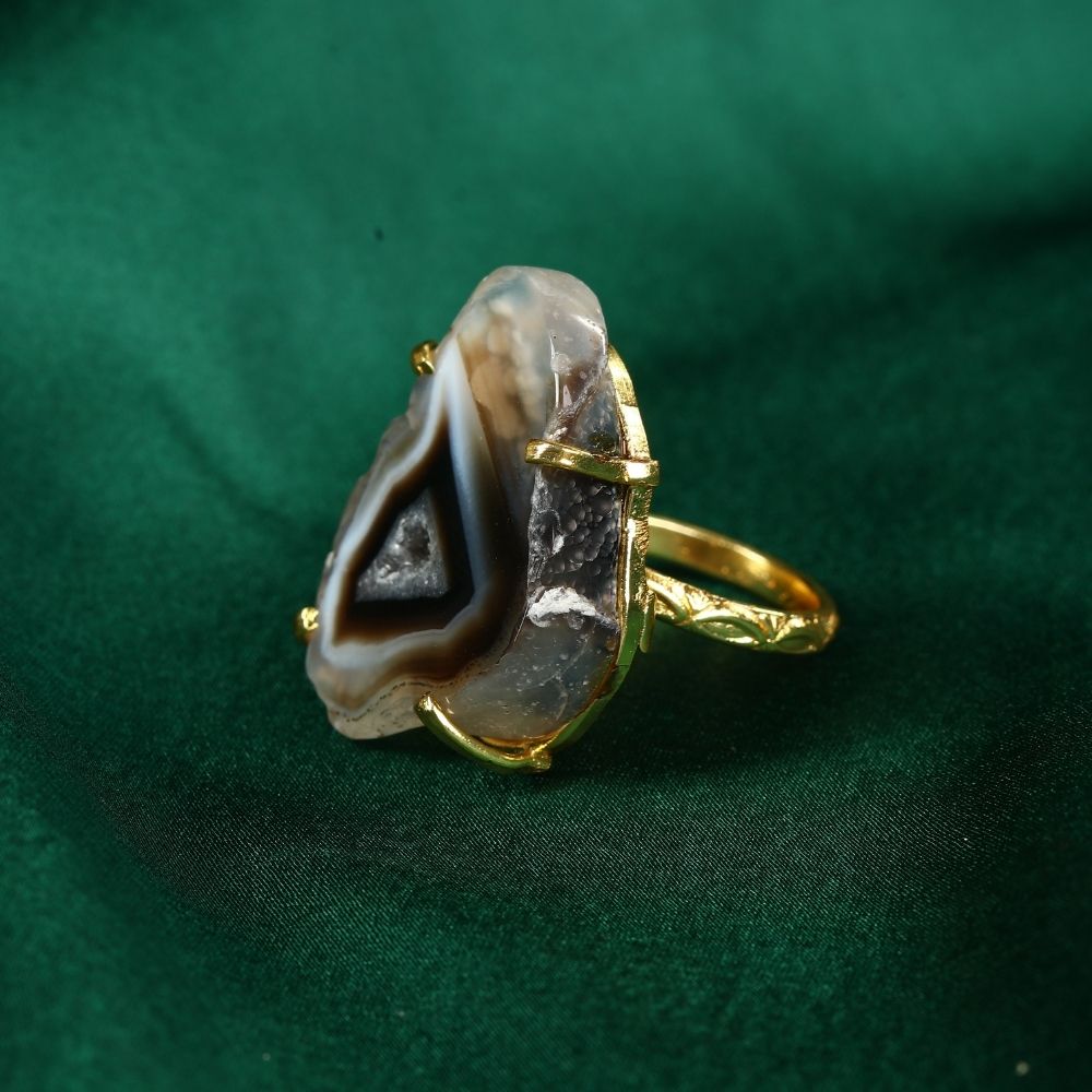 Polished Agatized Fossil Slice Stone Ring