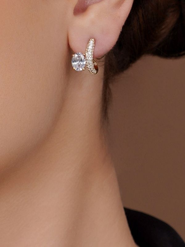 Diamond Studded Spiral Half Hooped Earring