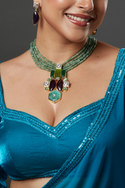 Gold Finish Natural Carved Stone Necklace