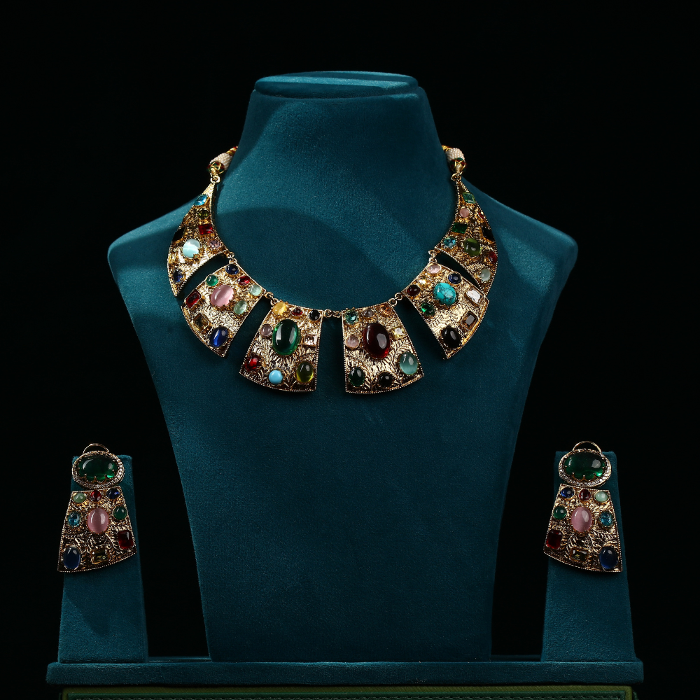 Navratan Choker Style Necklace Set