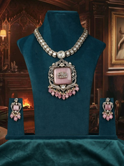 Victorian Pastel Pink Stone with Elephant Embellished Kundan Necklace
