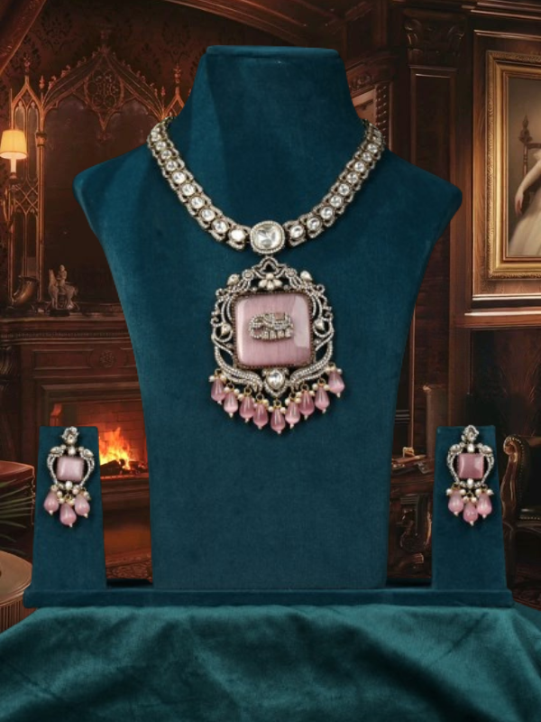 Victorian Pastel Pink Stone with Elephant Embellished Kundan Necklace