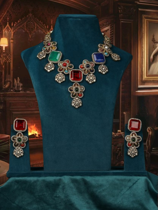 Traditional Multicolor Gemstone and Polki Necklace
