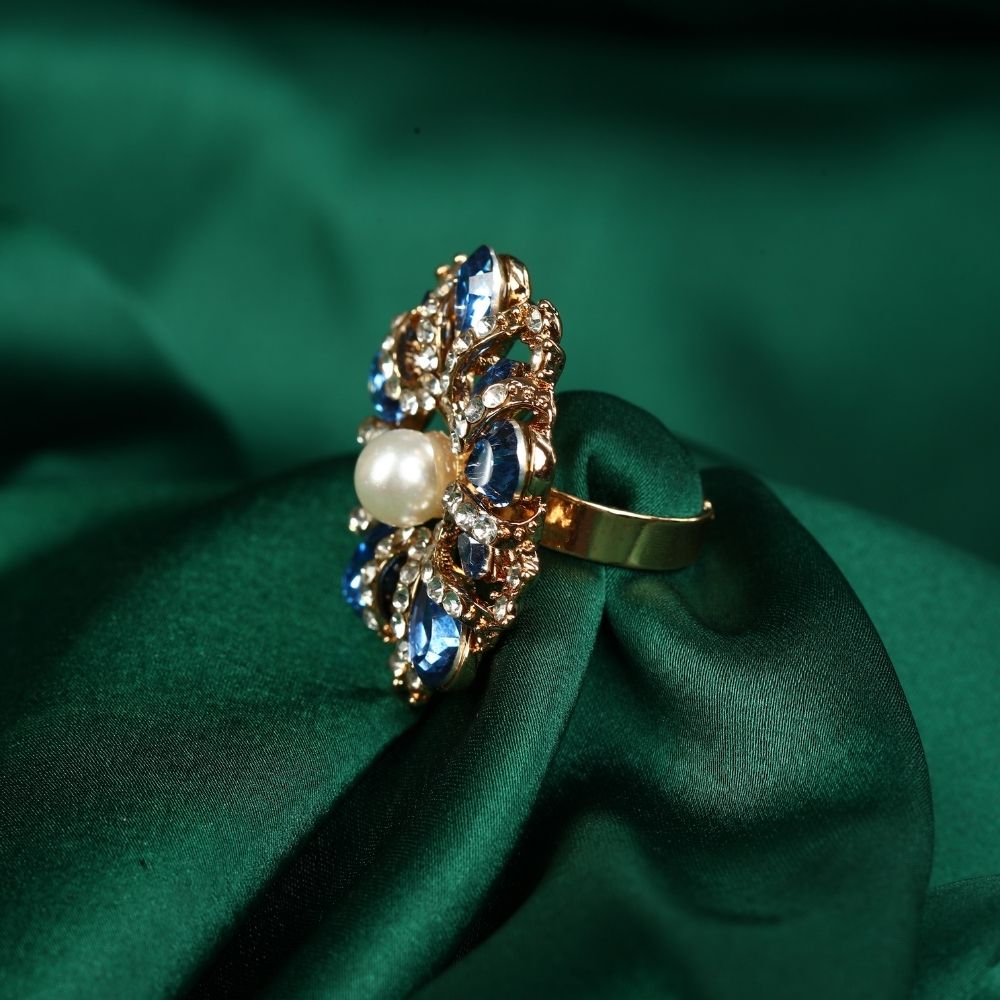 Flower Shaped Pearl & Diamond Stone Ring