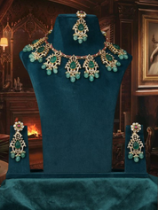 Mokshi Polki Necklace with Long Earrings & Maang Tika