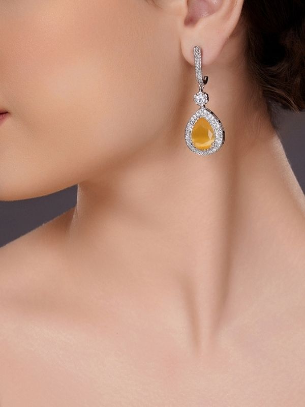 Teardrop Shaped CZ Studded Drop Earrings