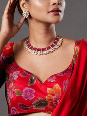 Gold Plated Austrian Stone & Pearls Kundan Choker