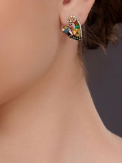 Multi Color Glass Beads Heart Stud Earrings