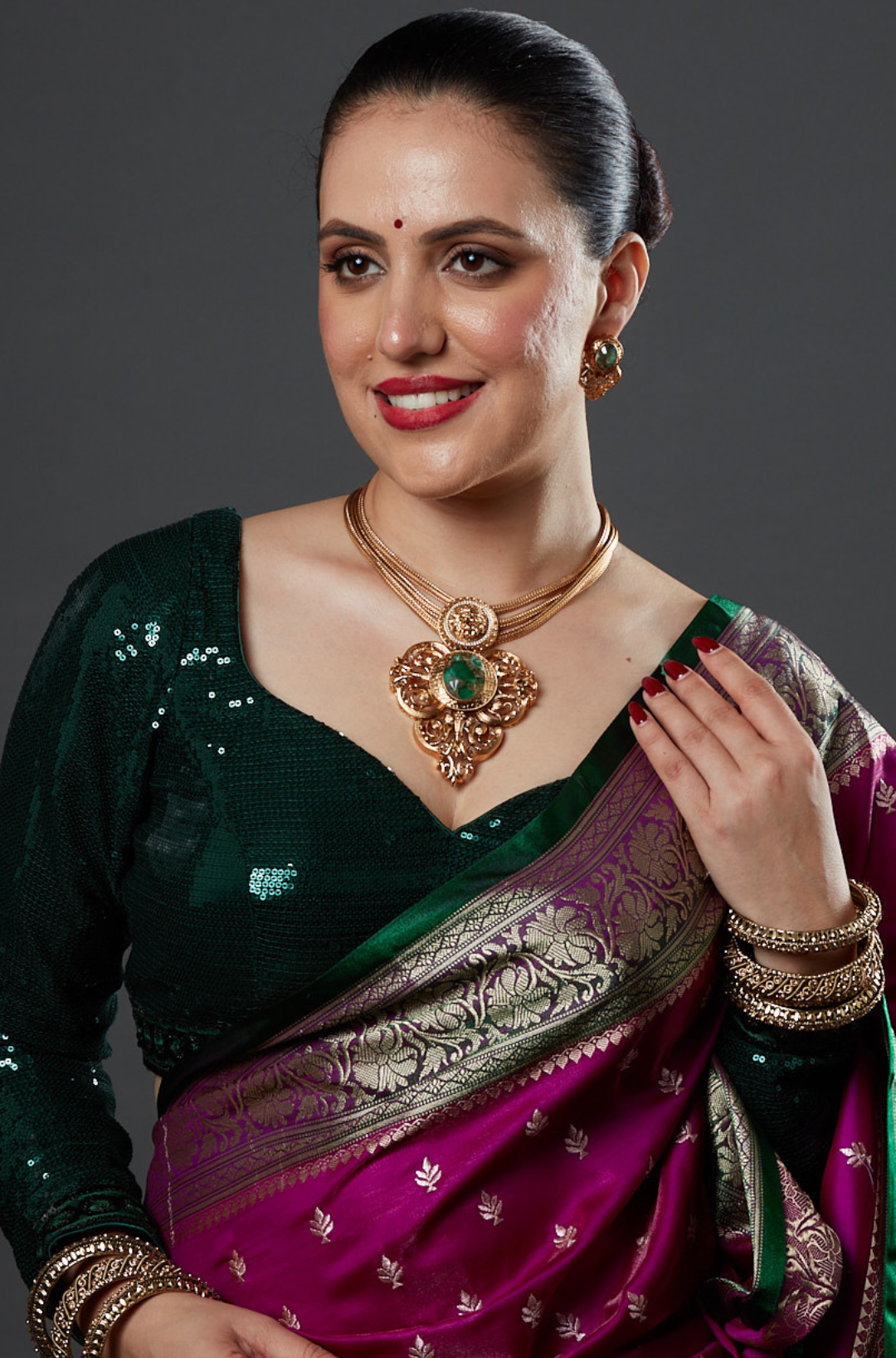 Unique Multistrand Necklace with Matte Gold Pendant & Jewel Accents