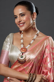 Orange Meenakari with Pearl Strings Kundan Necklace