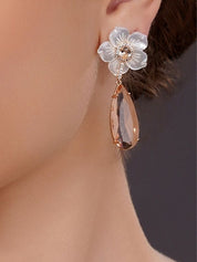 Honey Crystal Drop Earring with Beautiful Flower