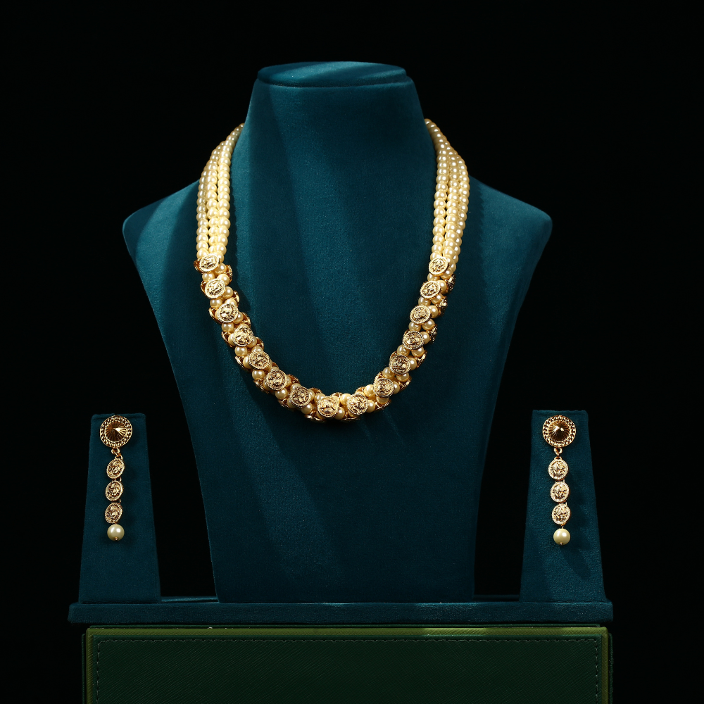 Beaded and Gold Plated Kundan Layered Necklace set