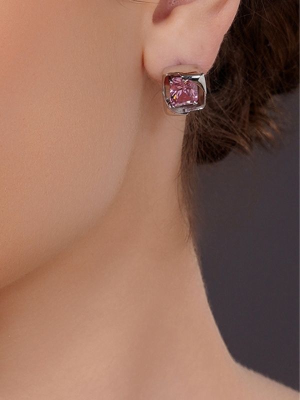 Small Square shaped Crystal Gold Plated Earring