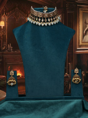 Fine Gold Plated Victorian Uncut Silver Foiled Moissanite Polki Choker Necklace