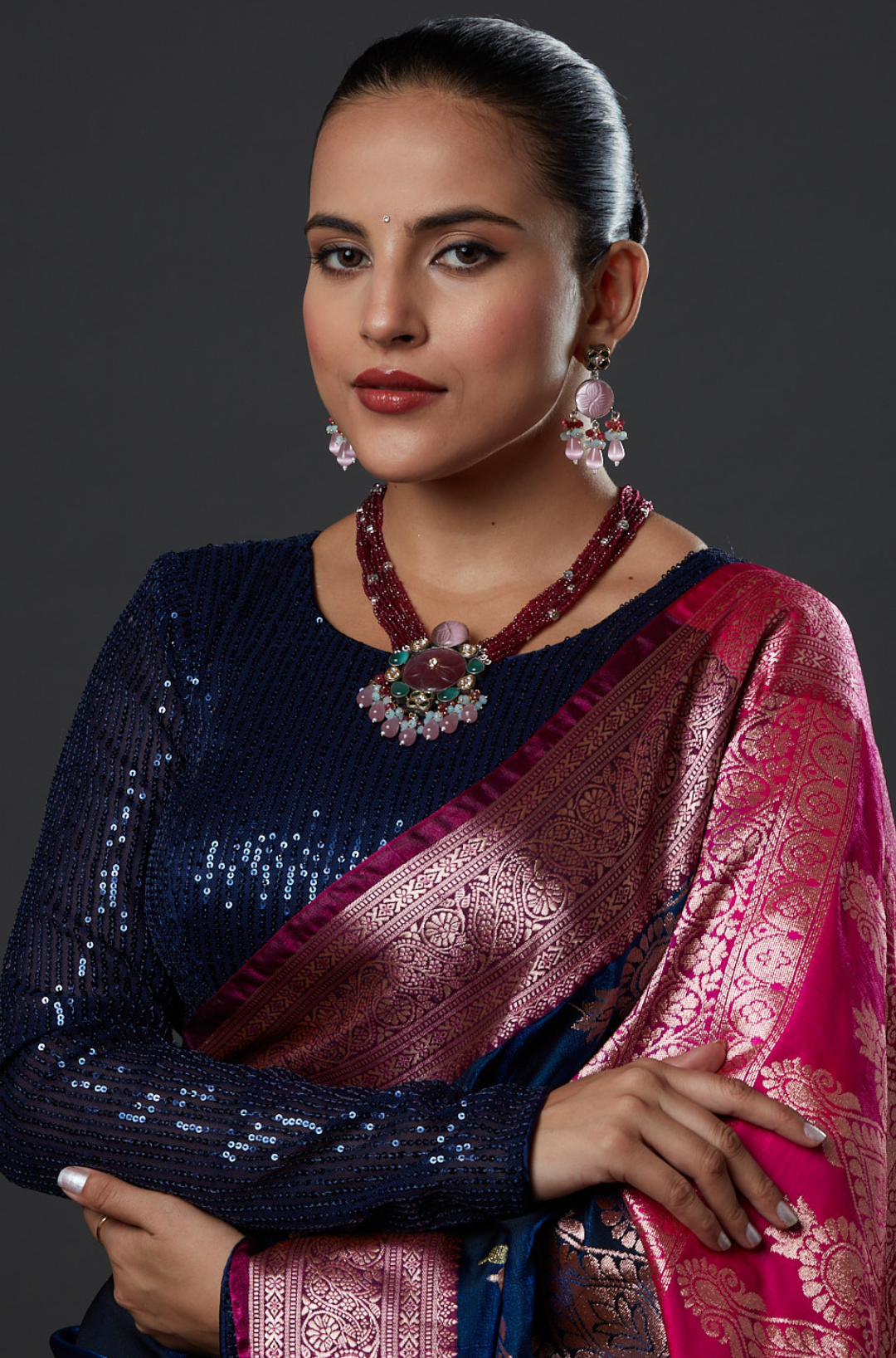 Gold Finish Natural Carved Stone Meenakari & Polki Necklace