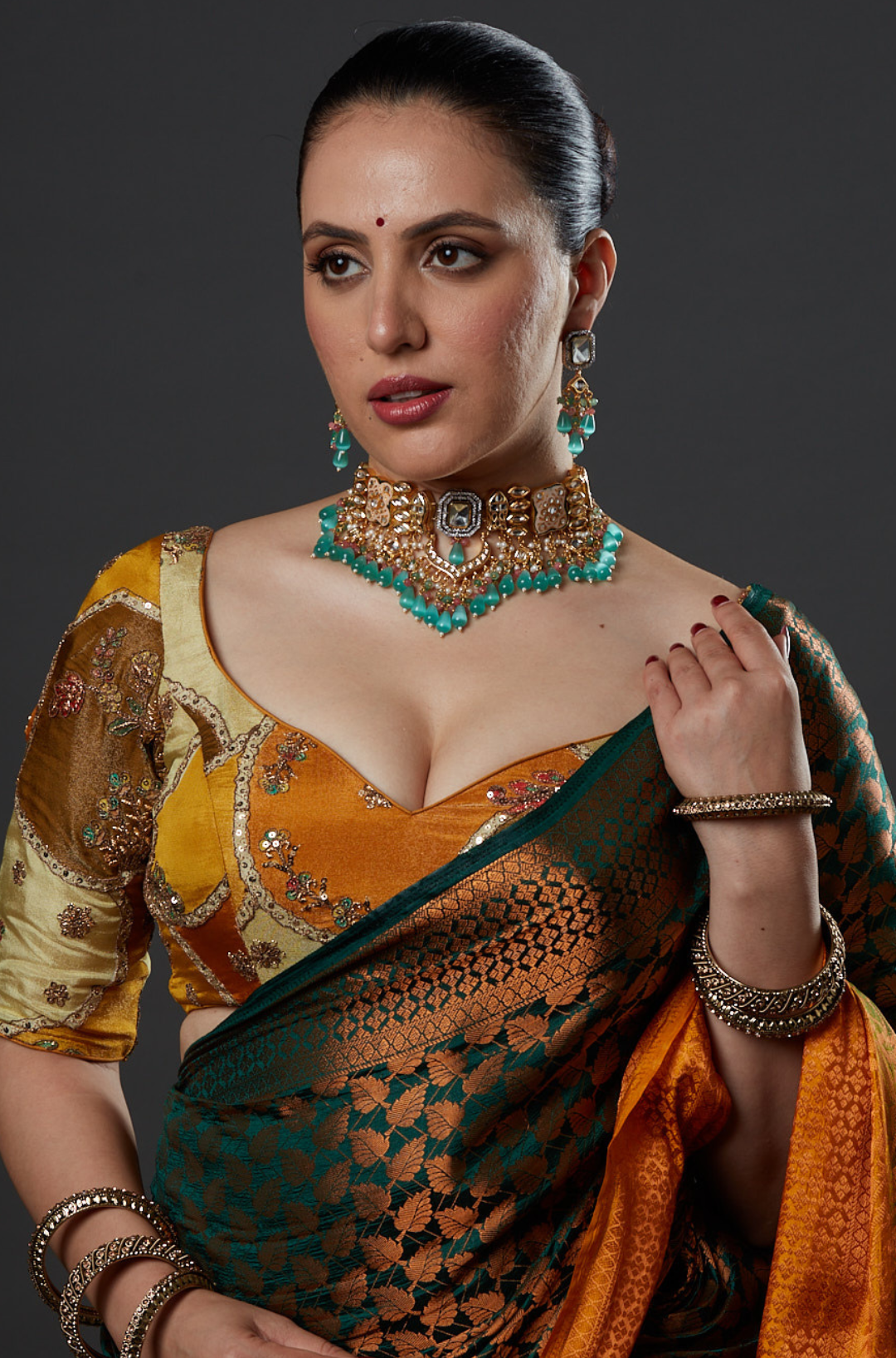 Peach Meenakari with Blue Drops Kundan Bridal Necklace