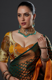 Peach Meenakari with Blue Drops Kundan Bridal Necklace
