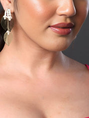 Gold Diamond Mesh Feather Style Earrings