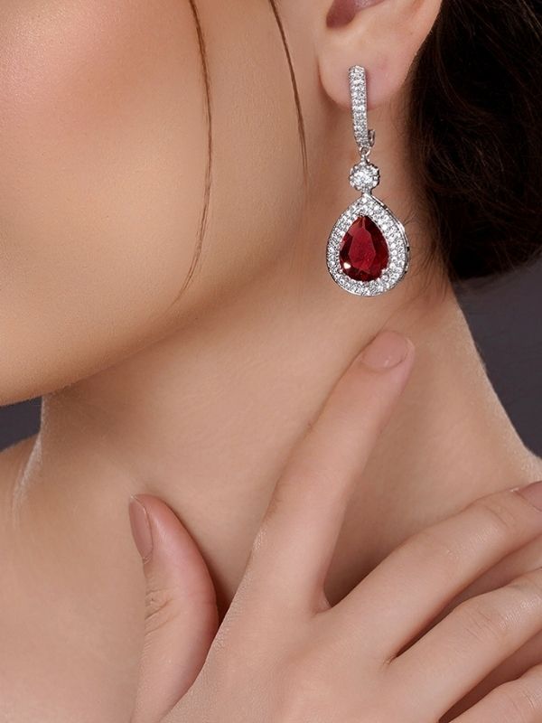 Teardrop Shaped CZ Studded Drop Earrings