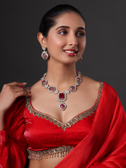 Ruby Red Sapphire CZ Diamond Statement Necklace