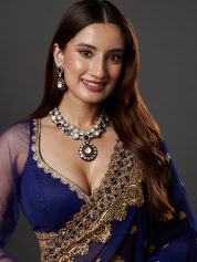 Gold Finish Multi-Colored Moissanite Kundan Layered Necklace