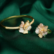 Gold Flower Bangle and Ring set