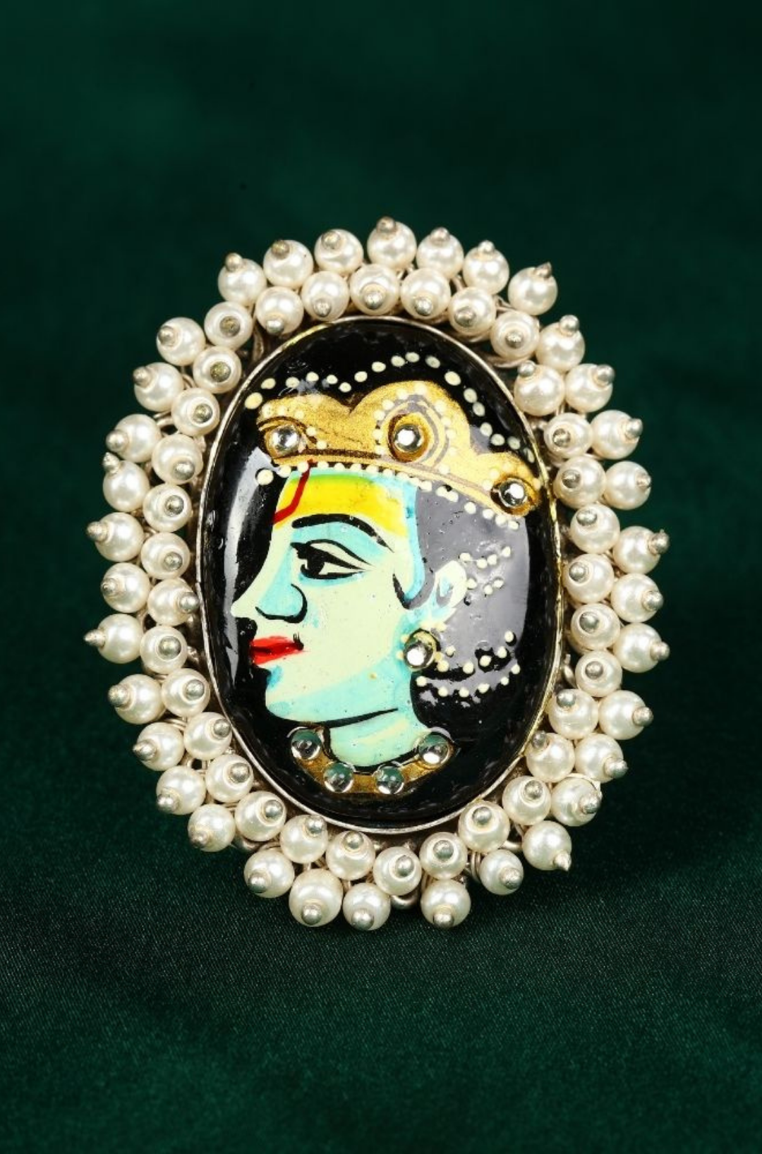 Hand Painted Lord Krishna Antique Oxidized Finger Ring