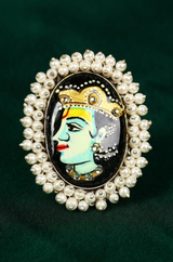 Hand Painted Lord Krishna Antique Oxidized Finger Ring