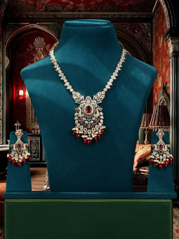 Designer Peacock Style Diamond Necklace Set