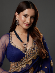 Royal Blue Kundan Studded & Gold Plated Meenakari Necklace