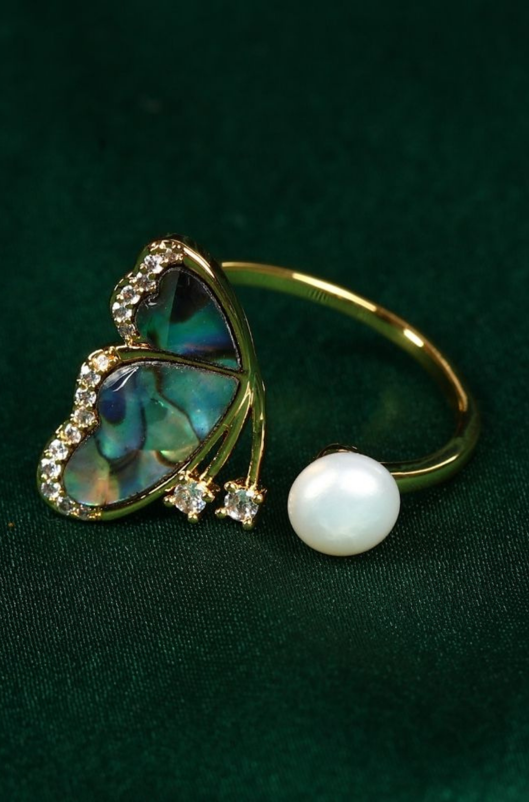 Blue Half Crystal Butterfly Finger Ring
