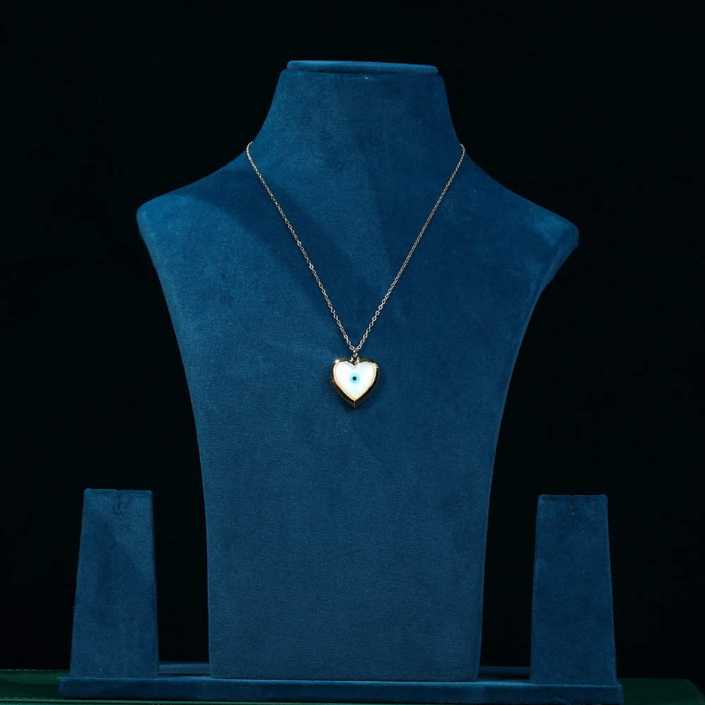 Evil Blue Eyes in a Heart Zirconia Necklace