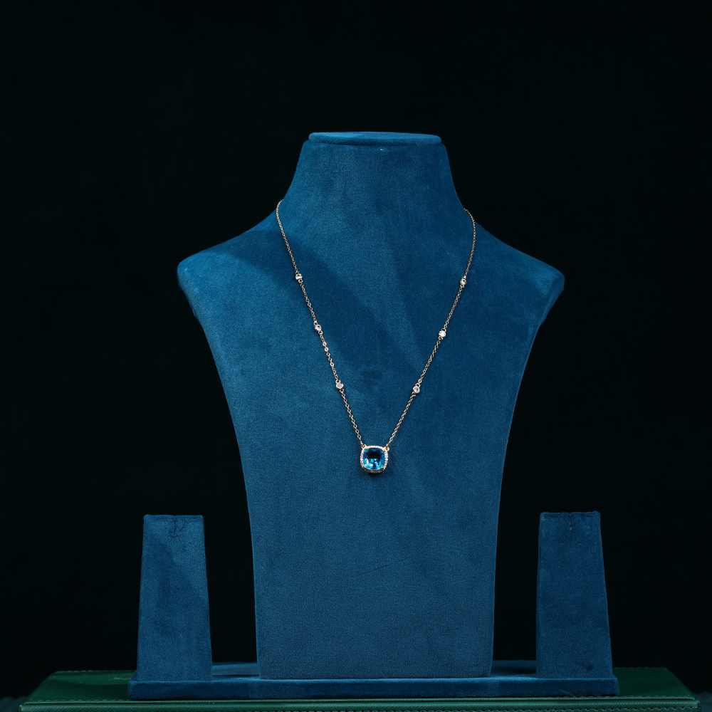 Victorian Blue Sapphire Square Gemstone Necklace Pendant