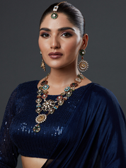 Gold Finish Kundan & Multi-Colored Stone Necklace with Maang Tika