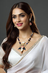 Baroque Pearl & Navy Stone Statement Necklace Set