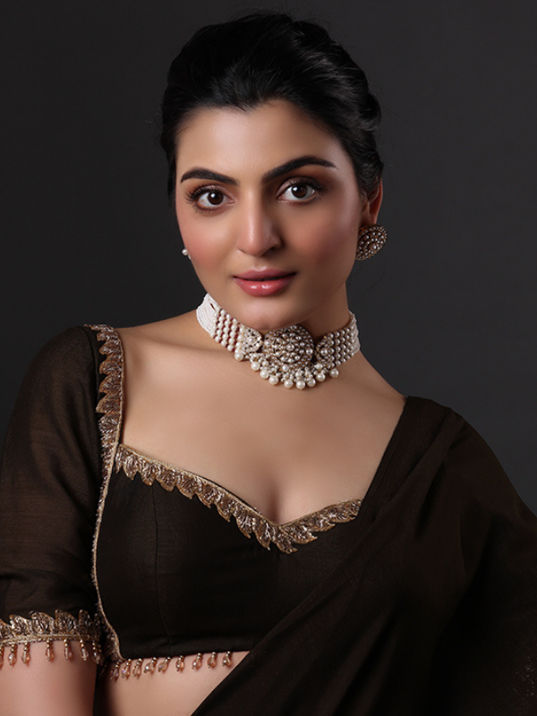 Gold Tone Multi strand Zircon & Pearl Kundan Choker Necklace