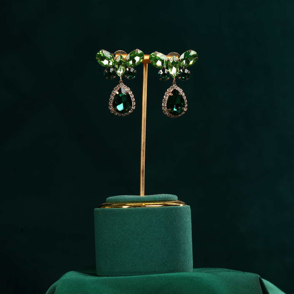 Green Teardrop Shaped Gold-Plated Studs Earrings