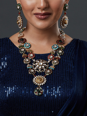 Gold Finish Kundan & Multi-Colored Stone Necklace with Maang Tika