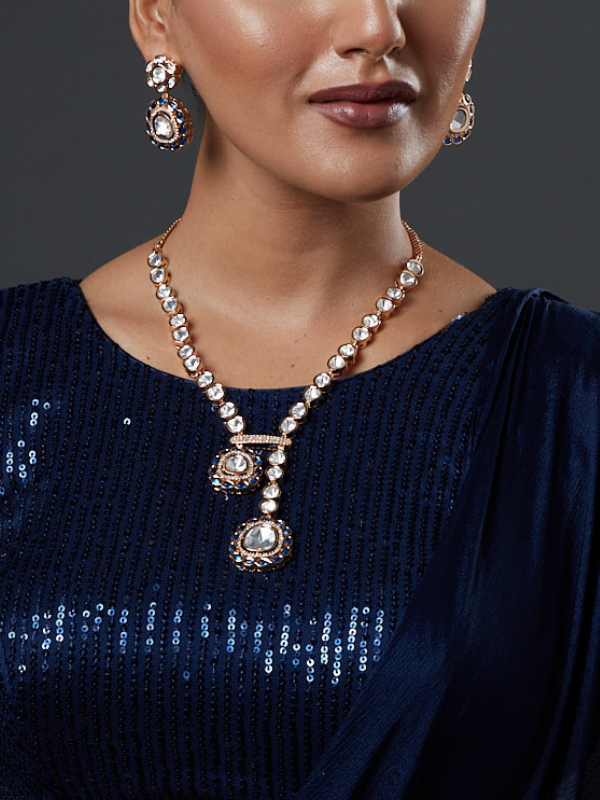 Yaavi Navy Polki Necklace Set