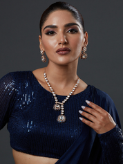 Yaavi Navy Polki Necklace Set