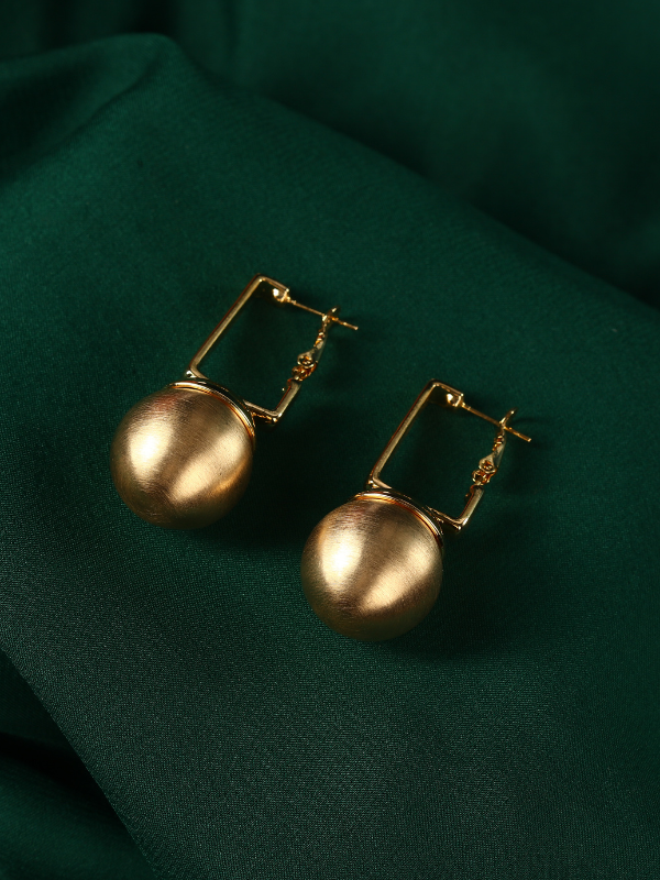 Elegant Korean Gold Plated Ball Hoop Earrings