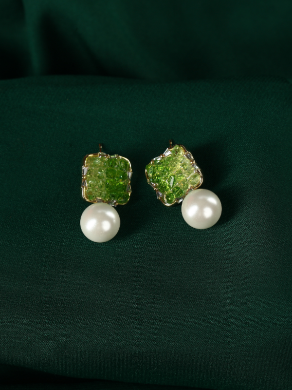 Designer Crystal Stud with Drop Pearl Earring